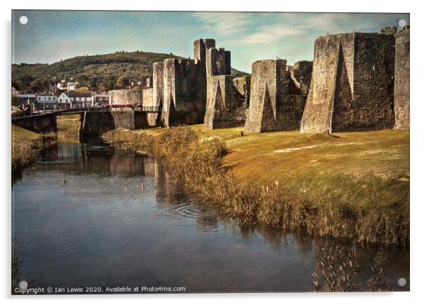 The Walls And Moat of Caerphilly Acrylic by Ian Lewis