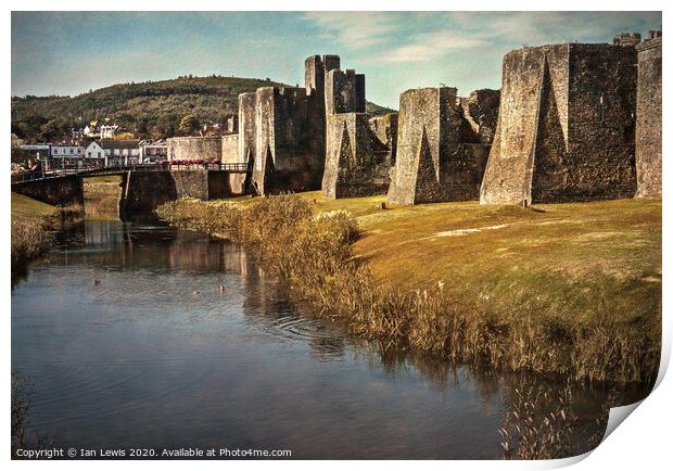 The Walls And Moat of Caerphilly Print by Ian Lewis
