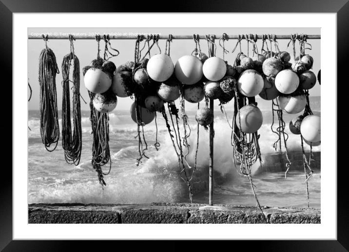 Fishing Buoys in Black and White Framed Mounted Print by Terri Waters
