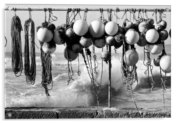 Fishing Buoys in Black and White Acrylic by Terri Waters
