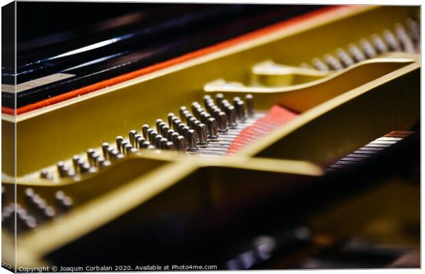 Detail of the interior of a piano with the soundboard, strings and pins. Canvas Print by Joaquin Corbalan