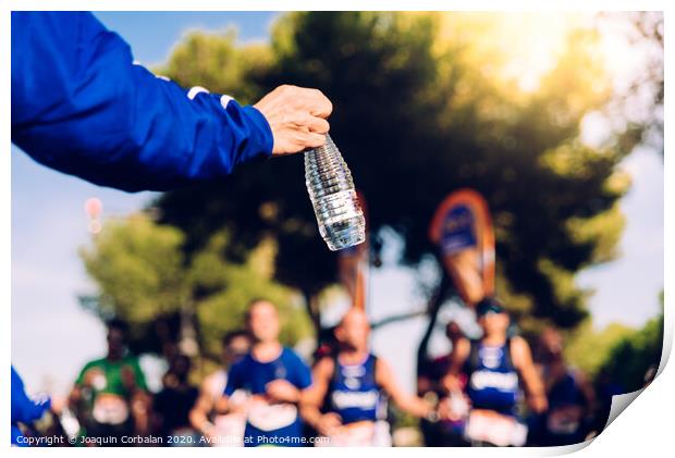 Drinking water is important when we exercise like running to avoid becoming dehydrated. Print by Joaquin Corbalan