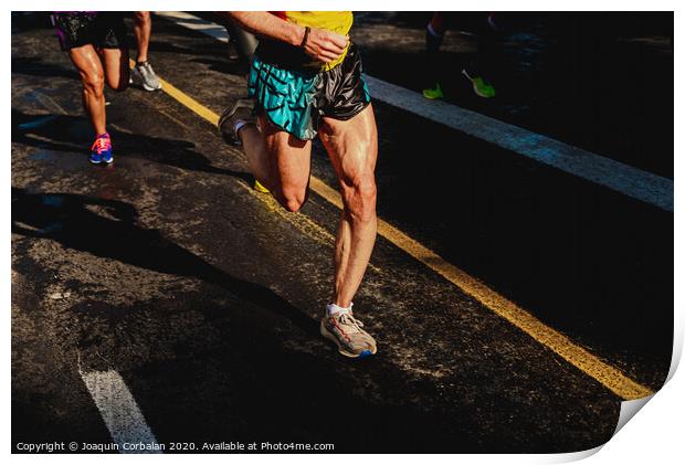 Running athletes have powerful quadriceps and calf muscles for running on asphalt. Print by Joaquin Corbalan