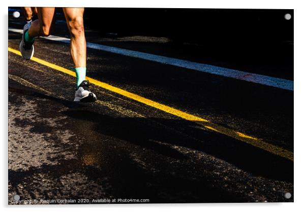 Running athletes have powerful quadriceps and calf muscles for running on asphalt. Acrylic by Joaquin Corbalan