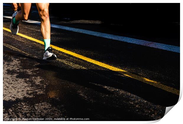 Running athletes have powerful quadriceps and calf muscles for running on asphalt. Print by Joaquin Corbalan