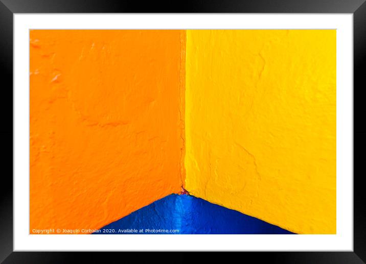 Abstract background of variable geometry and intense yellow and blue colors. Framed Mounted Print by Joaquin Corbalan