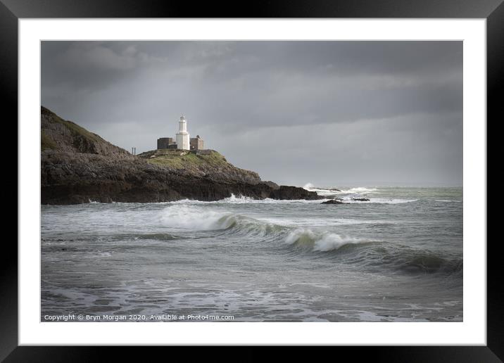 Wave at Mumbles lighthouse Framed Mounted Print by Bryn Morgan