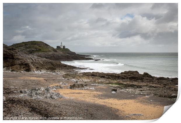 Mumbles lighthouse from Bracelet bay Print by Bryn Morgan