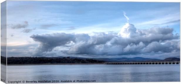 Clouds over Arnside viaduct Canvas Print by Beverley Middleton