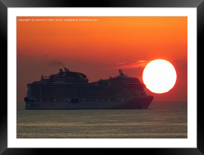 Cruise Liner at Sunset, Malta. Framed Mounted Print by Laurence Tobin