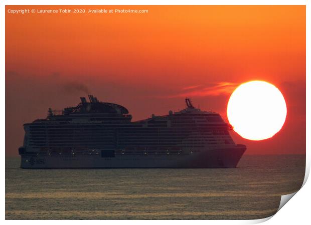 Cruise Liner at Sunset, Malta. Print by Laurence Tobin