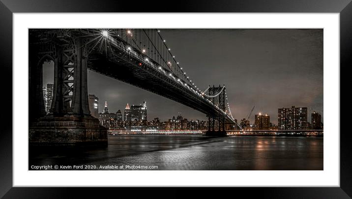 Manhattan Bridge at Night Framed Mounted Print by Kevin Ford