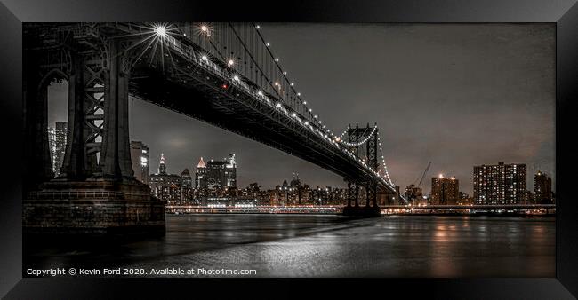 Manhattan Bridge at Night Framed Print by Kevin Ford