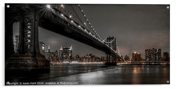 Manhattan Bridge at Night Acrylic by Kevin Ford