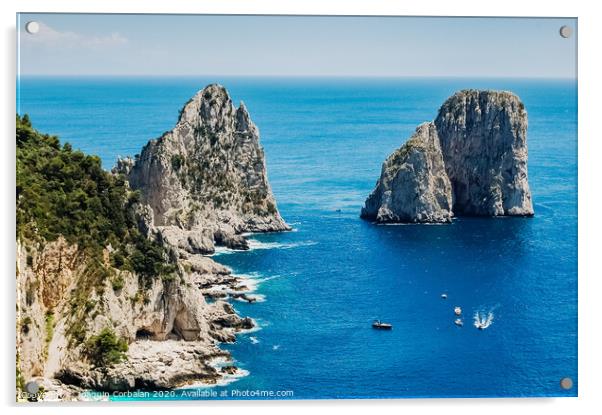 Natural rock arches and cliffs on the coast Sorrento and Capri, Italian islands with crystal clear waters where tourist boats crowd to photograph them in summer. Acrylic by Joaquin Corbalan