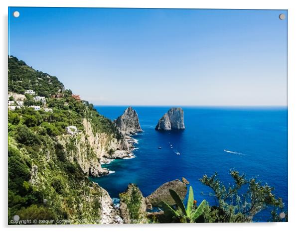 Natural rock arches and cliffs on the coast Sorrento and Capri, Italian islands with crystal clear waters where tourist boats crowd to photograph them in summer. Acrylic by Joaquin Corbalan