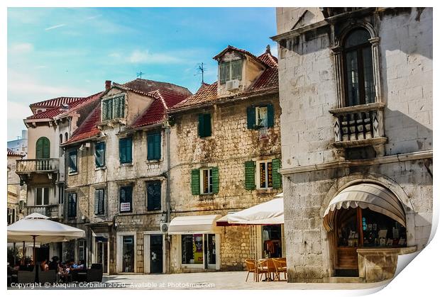Old town of Split, medieval city with streets full of tourists and religious buildings. Print by Joaquin Corbalan