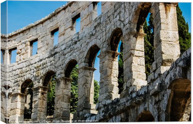 Roman amphitheater in Pula, the best preserved ancient monument in Croatia, visited by hundreds of tourists. Canvas Print by Joaquin Corbalan