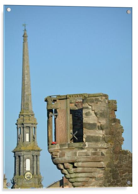 Ayr`s Town Hall steeple and Miller`s Folly Acrylic by Allan Durward Photography