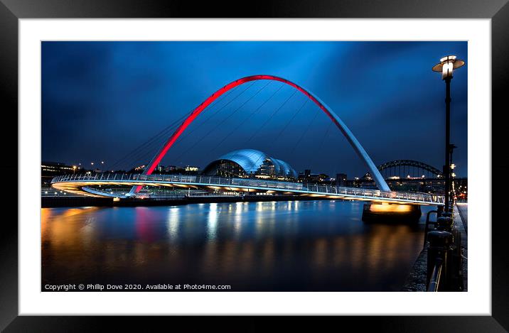 Gateshead Sage Theatre and the Millennium Bridge Framed Mounted Print by Phillip Dove LRPS