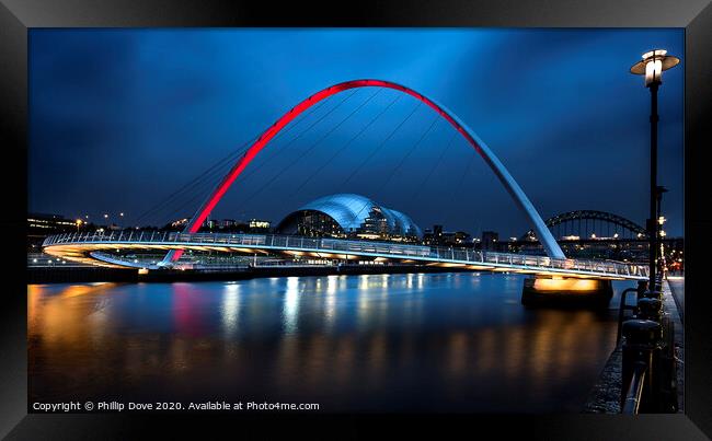 Gateshead Sage Theatre and the Millennium Bridge Framed Print by Phillip Dove LRPS