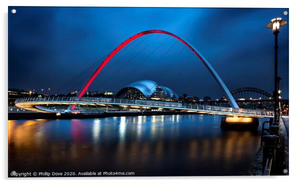 Gateshead Sage Theatre and the Millennium Bridge Acrylic by Phillip Dove LRPS