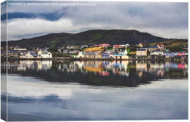 Scalloway Reflections, Shetland, UK. Canvas Print by Anne Macdonald
