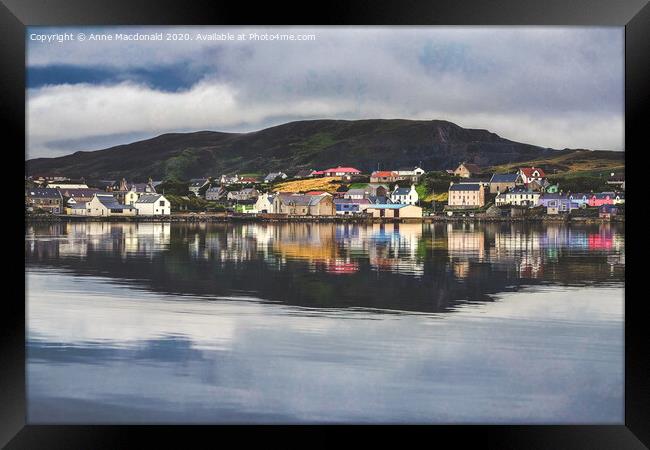 Scalloway Reflections, Shetland, UK. Framed Print by Anne Macdonald