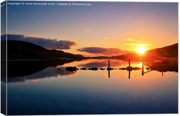 Sunset Over Tingwall Loch, Shetland. Canvas Print by Anne Macdonald
