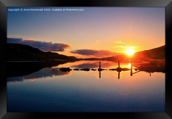 Sunset Over Tingwall Loch, Shetland. Framed Print by Anne Macdonald