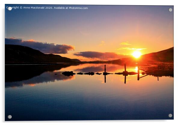 Sunset Over Tingwall Loch, Shetland. Acrylic by Anne Macdonald