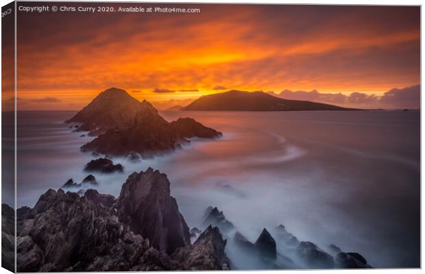 Dunmore Head Fiery Sunset Dingle Peninsula County  Canvas Print by Chris Curry