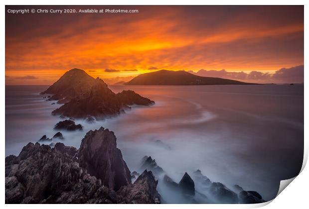 Dunmore Head Fiery Sunset Dingle Peninsula County  Print by Chris Curry