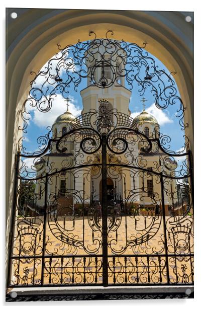 Door of russian church in Nalchik city. Acrylic by Mikhail Pogosov