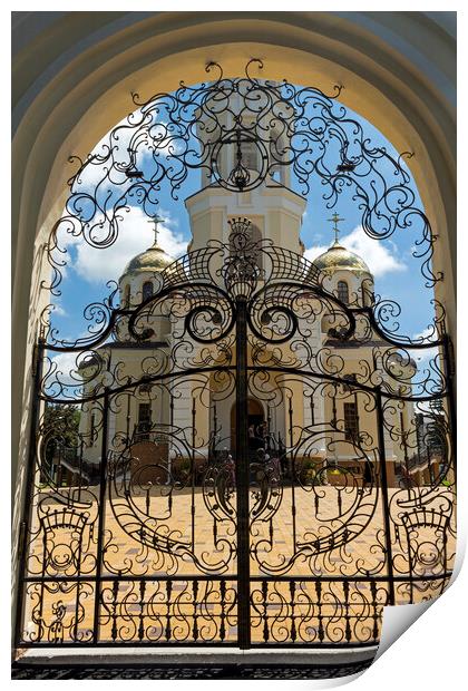 Door of russian church in Nalchik city. Print by Mikhail Pogosov