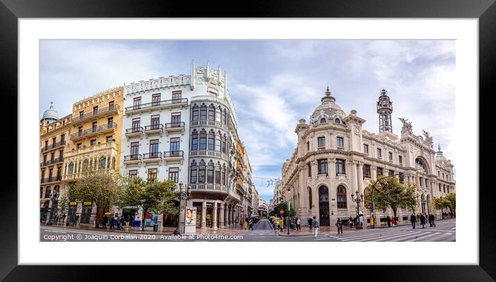 Facades of the buildings of the Plaza del Ayuntamiento de Valencia, on a Sunday, with streets cut to traffic. Framed Mounted Print by Joaquin Corbalan