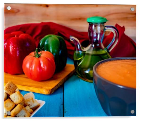 View of gazpacho, a typical Spanish meal Acrylic by Andres Barrionuevo