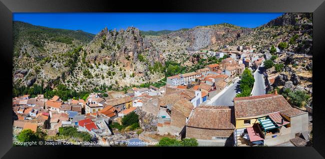 Panoramic of the Spanish city of Ayna, in La Mancha, seen from above, famous for its orchards next to the Jucar river. Framed Print by Joaquin Corbalan