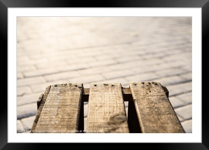 Image with a box aged wooden planks with blur background with copy space. Framed Mounted Print by Joaquin Corbalan