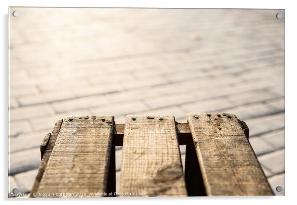Image with a box aged wooden planks with blur background with copy space. Acrylic by Joaquin Corbalan