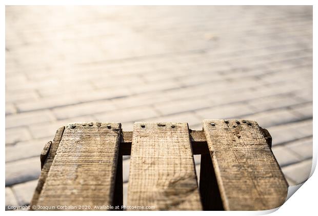 Image with a box aged wooden planks with blur background with copy space. Print by Joaquin Corbalan