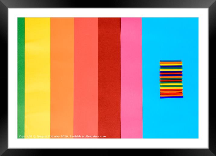 Colorful background of plastic bars, silicone glue, on a background of colored lines. Framed Mounted Print by Joaquin Corbalan