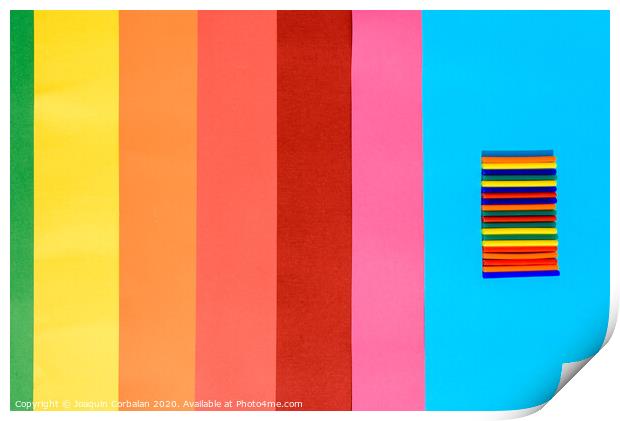 Colorful background of plastic bars, silicone glue, on a background of colored lines. Print by Joaquin Corbalan