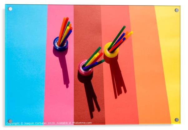 Plastic is a material for making recyclable colorful office supplies. Acrylic by Joaquin Corbalan