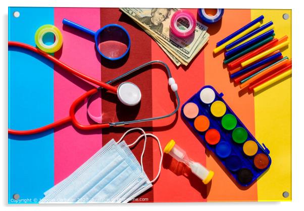 School supplies cost money back to school after the pandemic. Acrylic by Joaquin Corbalan