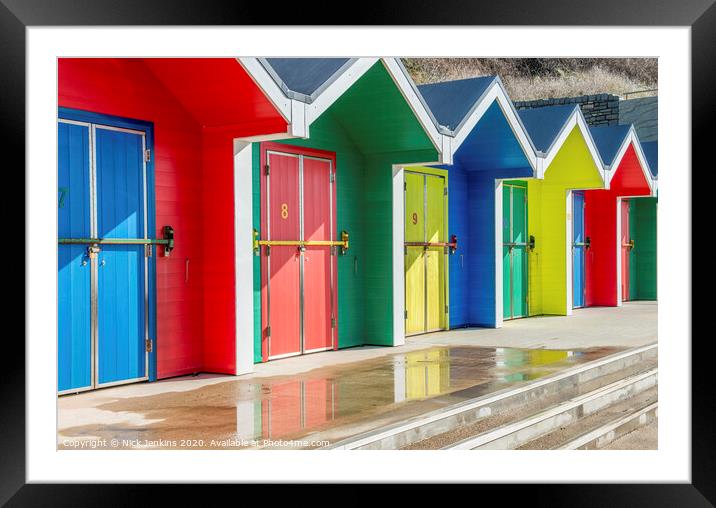 Abstract Multi Coloured Beach Huts Barry Island Framed Mounted Print by Nick Jenkins