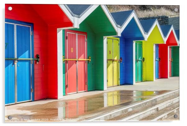 Abstract Multi Coloured Beach Huts Barry Island Acrylic by Nick Jenkins