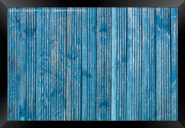 Old wooden boards and shabby paint, wood texture Framed Print by Sergii Petruk