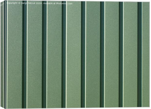 Green corrugated steel sheet with vertical guides. Canvas Print by Sergii Petruk