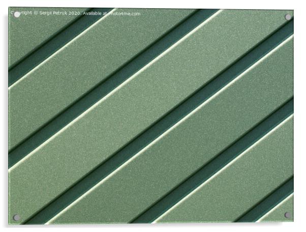 Green corrugated steel sheet with vertical guides. Acrylic by Sergii Petruk